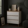 Komoda skandinávský styl 80 cm, bílá/dub artisan, 3 zásuvky