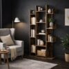 Asymetrická knihovna 13 polic, 86x25x140 cm, rustikální