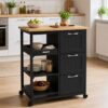 Kuchyňský vozík na kolečkách se zásuvkami, černý